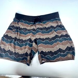 Hippie‎ Tree Black and Brown Board Shorts with Wavy Stripes